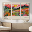 Yayoi Kusama Landscape Canvas Print, Vibrant Floral Mountain Art Print, Framed Botanical Wall Art -