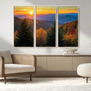Golden Sunset Over Mountain Forest Canvas Wall Art Print -
