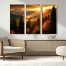 Golden Sunset Over Mountain Forest Canvas Wall Art Print -