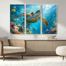 Sea Turtle Underwater Canvas Wall Art Print - Vibrant Ocean