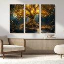 Golden Tree of Life Canvas Wall Art Print - Majestic Glowing