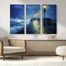 Abstract Stormy Ocean Pier Canvas Wall Art Print | Stormy