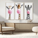 Bubblegum Animals Canvas Wall Art - Playful Giraffe and