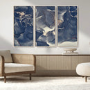 Large Abstract Blue and Gold Canvas Wall Art Fluid Ink