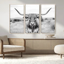 Highland Cow Wall Art Canvas Print – Black and White Western