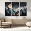 Moonlit Mountain Wall Art Canvas Print – Silhouetted Pines