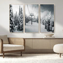 Snowy Pines Wall Art Canvas Print – Framed Ski Lift Winter