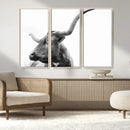Longhorn Wall Art Canvas Print – Framed Monochrome Ranch Cow