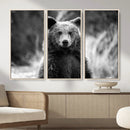 Grizzly Bear Wall Art Canvas Print – Framed Black White