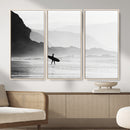 Surfer Beach Wall Art – Framed Black White Ocean Canvas by MyGreatCanvas | Canvas Wall Art Prints | Photo Prints & Wall Decor