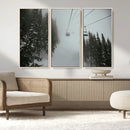 Ski Lift Wall Art Canvas Print – Snowy Pines Misty Landscape