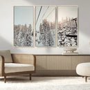 Frosty Pines Wall Art Canvas Print – Framed Cozy Cabin Ski