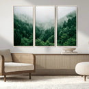 Misty Green Forest Canvas Print – Framed Serene Foggy Pine