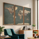 Rustic Black and Wood World Map Canvas Wall Art – Framed