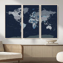 Blue Detailed World Map Wall Art Canvas Print, Modern Framed by MyGreatCanvas | Canvas Wall Art Prints | Photo Prints & Wall Decor