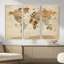 Rustic Vintage World Map Canvas Print – Framed Modern