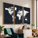 Black World Map Wall Art Canvas Print for Home Office and