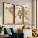 Vintage World Map Canvas Wall Art - Rustic Grunge Texture