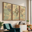 Vintage World Map Wall Art | Ready to Hang and Framed