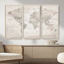 Antique Style World Map Canvas Print - Vintage Detailed