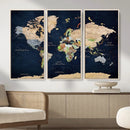 Minimalist World Map Canvas Wall Art - Watercolor Blue and