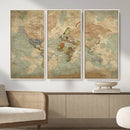 World Map Wall Art Canvas Print, Rustic Map Print, Framed
