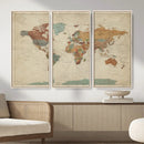 World Map Wall Art Canvas Print, Framed Rustic Atlas Art
