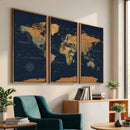Modern World Map Canvas Print – Framed Detailed Map of the