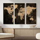 Brown World Map Canvas Print – Modern Travel Map Wall Art,