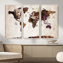 Blue Watercolor World Map Canvas Print – Framed Modern Wall