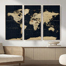 Dark World Map Canvas Wall Art Print, Minimal Black and Gold by MyGreatCanvas | Canvas Wall Art Prints | Photo Prints & Wall Decor