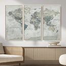 Neutral Vintage World Map Canvas Wall Art Print, Classic Map