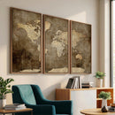 Dark Vintage World Map Canvas Wall Art Print, Antique Map