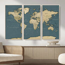 Minimal Vintage World Map Canvas Wall Art Print, Neutral