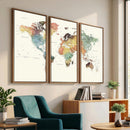 Framed World Map Wall Art Canvas Print for Living Room and