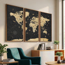 Vintage Blue and Brown World Map Canvas Wall Art – Framed