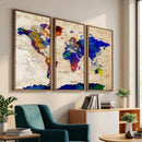 Colorful World Map Canvas Wall Art – Abstract Watercolor Map