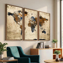 Rustic Watercolor World Map Canvas Wall Art – Framed Travel