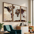 World Map Canvas Triptych – Colorful Global Wall Art for