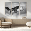Wild Horses Wall Art Canvas Print – Framed Black and White