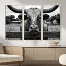 Black White Texas Longhorn Bull Canvas Wall Art, Western Ranch Cattle Photography Print, Rustic Farmhouse Cowboy Decor Artwork by MyGreatCanvas | Canvas Wall Art Prints | Photo Prints & Wall Decor
