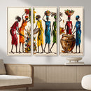African Folk Art Canvas Wall Art, Colorful African Women Village Painting Print, Tribal Ethnic Home Decor, Vibrant African Art, Living Room