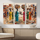 African Folk Art Canvas Wall Art, Colorful African Women Village Painting Print, Tribal Ethnic Home Decor, Vibrant African Art, Living Room