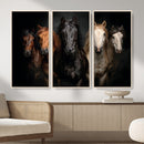 Horse Wall Art Canvas Print, Wild Horses Portrait Photography, Dramatic Equestrian Decor, Black Brown White Horse Herd, Rustic Ranch Art