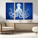 Large 3-Panel Blue Octopus Canvas Wall Art | Coastal Marine by MyGreatCanvas | Canvas Wall Art Prints | Photo Prints & Wall Decor