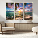 Framed Tropical Sunset Art Canvas Print