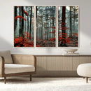 Autumn Forest Wall Art – Enchanting Red Leaves Canvas Print,