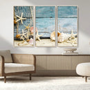 Seashells on Rustic Wooden Background, Seashells Wall Art