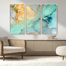 Abstract Aqua and Gold Fluid Wall Art Canvas | 3 Panel Large by MyGreatCanvas | Canvas Wall Art Prints | Photo Prints & Wall Decor