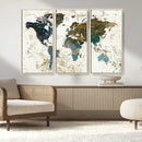 Vintage World Map Wall Art Canvas Print, Framed Rustic Earth